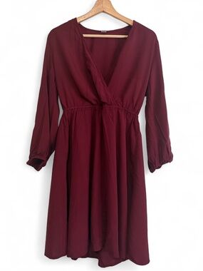 Old Navy Wine Long Sleeve V-Neck Dress